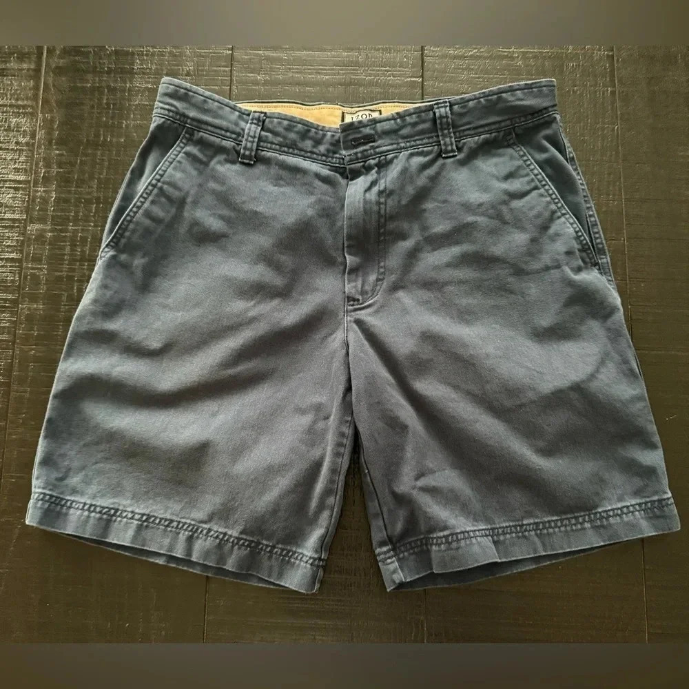 Size 34 Men's IZOD Golf Shorts Washed Navy Blue Flat Front
